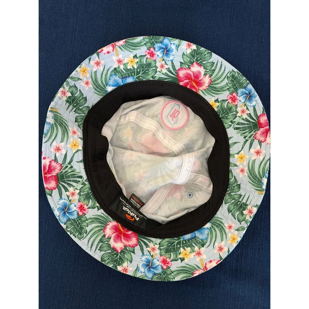 Bucket Hat OS Blue Tropical Hibiscus Floral Pukka Summer Beachwear Vacation Core